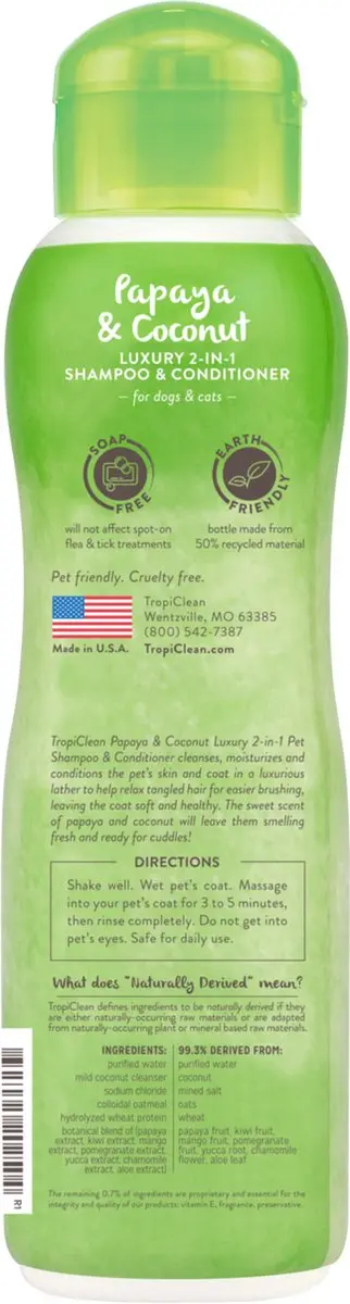 TropiClean Papaya & Kokos Hondenshampoo - 355ml - afbeelding 3 van 6