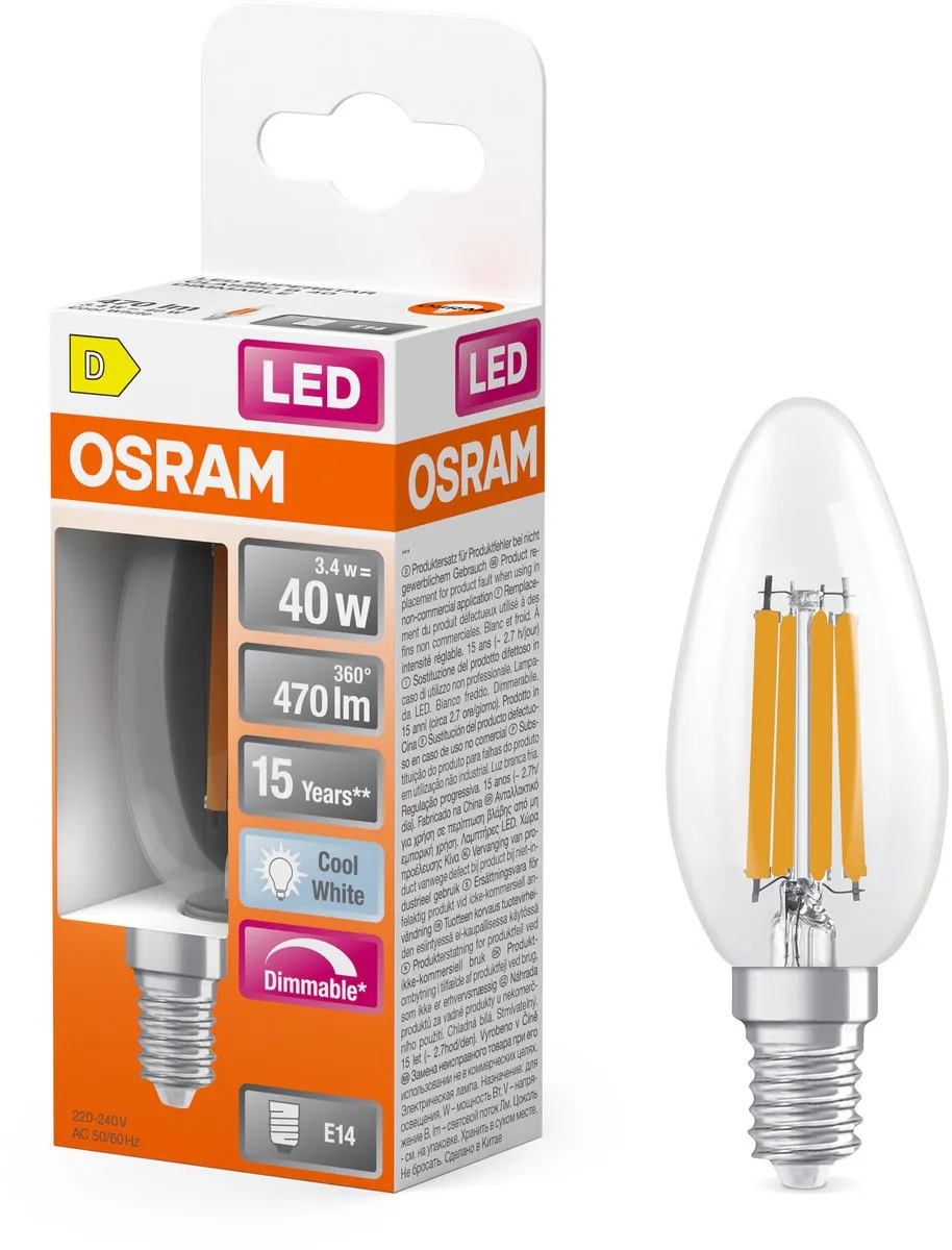 Osram LED Superstar B40 Kaarslamp - 3,4W 470lm 4000K E14