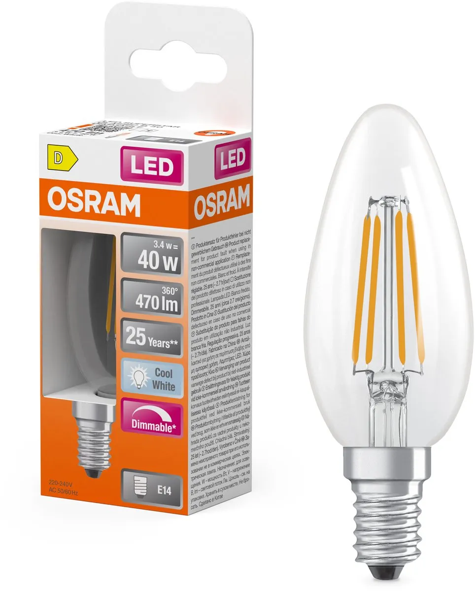 Osram LED Superstar B40 Kaarslamp - 3,4W 470lm 4000K E14