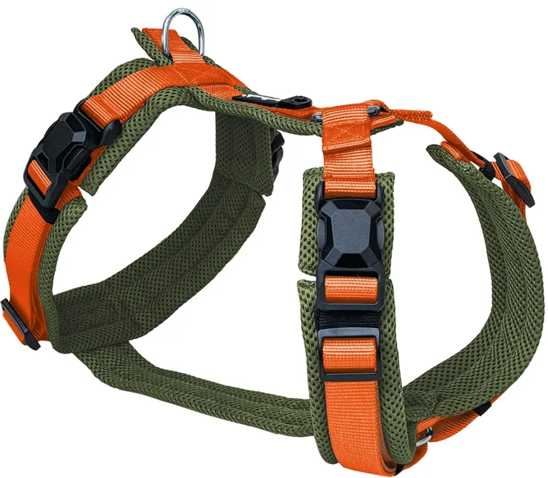 Harness Y-Comfort Olive-Orange met magnetische sluiting -maat S- 44