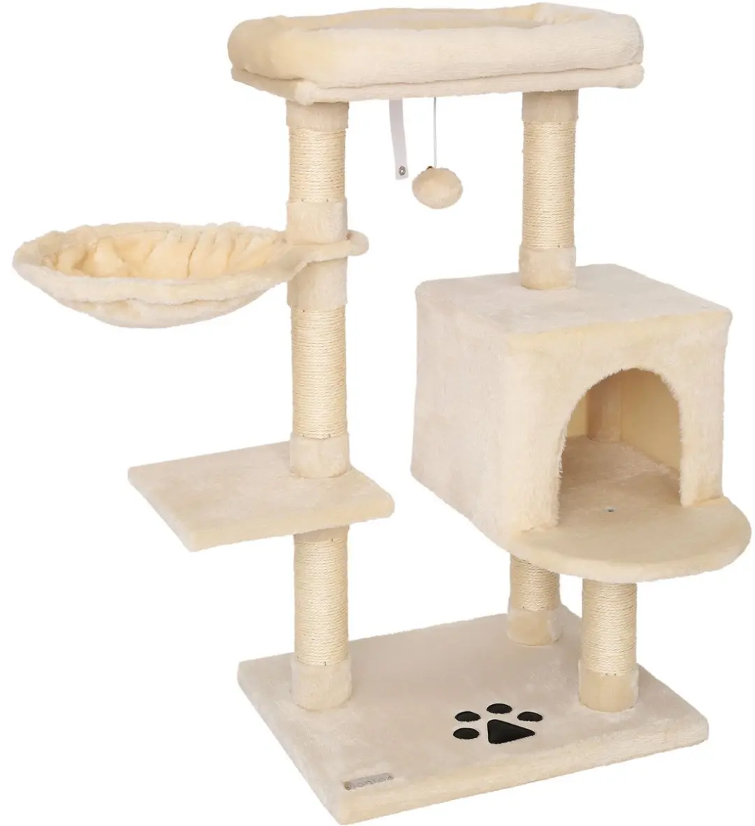 lionto Kattenkrabpaal, met grot, ligbed & sisalpalen, beige