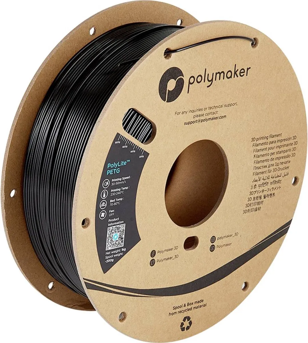 Polymaker PolyLite PETG Filament 1.75mm 1000g - Zwart