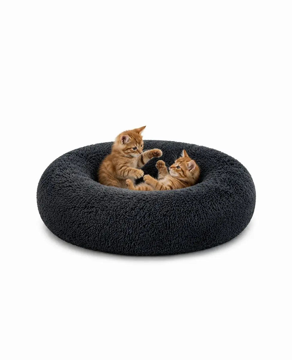 lionto Knuffelbed kat, donutvormig & extra zacht Ø70 cm donkergrijs