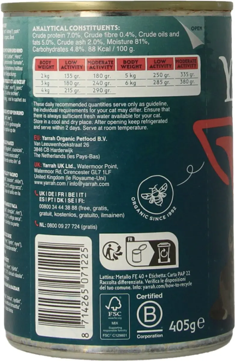 Yarrah Bio Kattenvoer Chunks Kip & Rund 405g - afbeelding 4 van 6