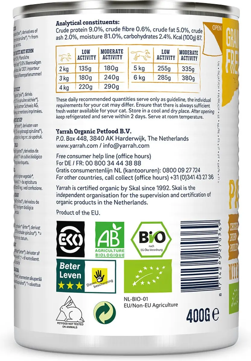 Yarrah Bio Kattenvoer Paté Kip 400g - 12x - afbeelding 6 van 6