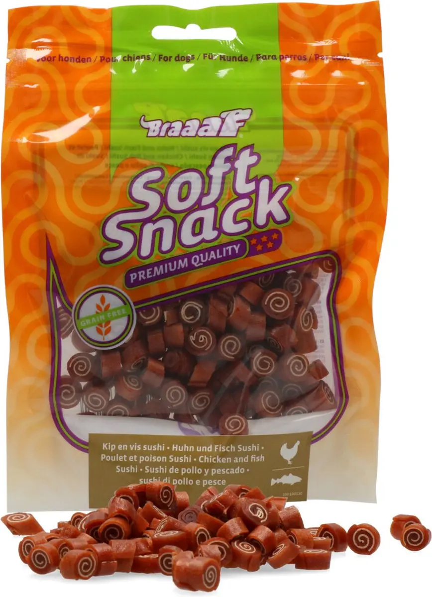 Braaaf Hondensnack Sushi Kip & Vis 10x 85g - afbeelding 6 van 6