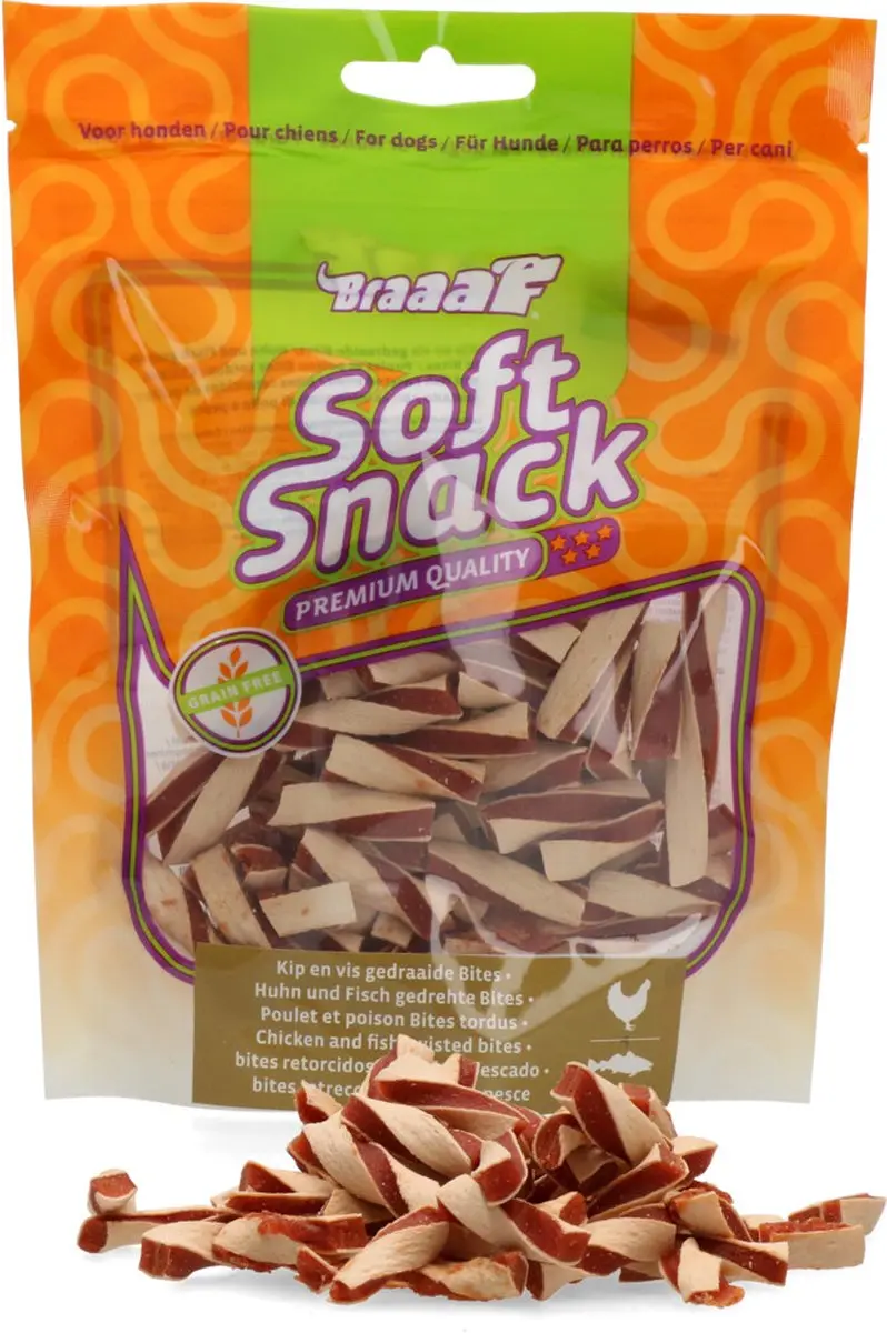 Braaaf Twisted Bites Hondensnack Kip Vis - 10 x 85gr - afbeelding 6 van 6