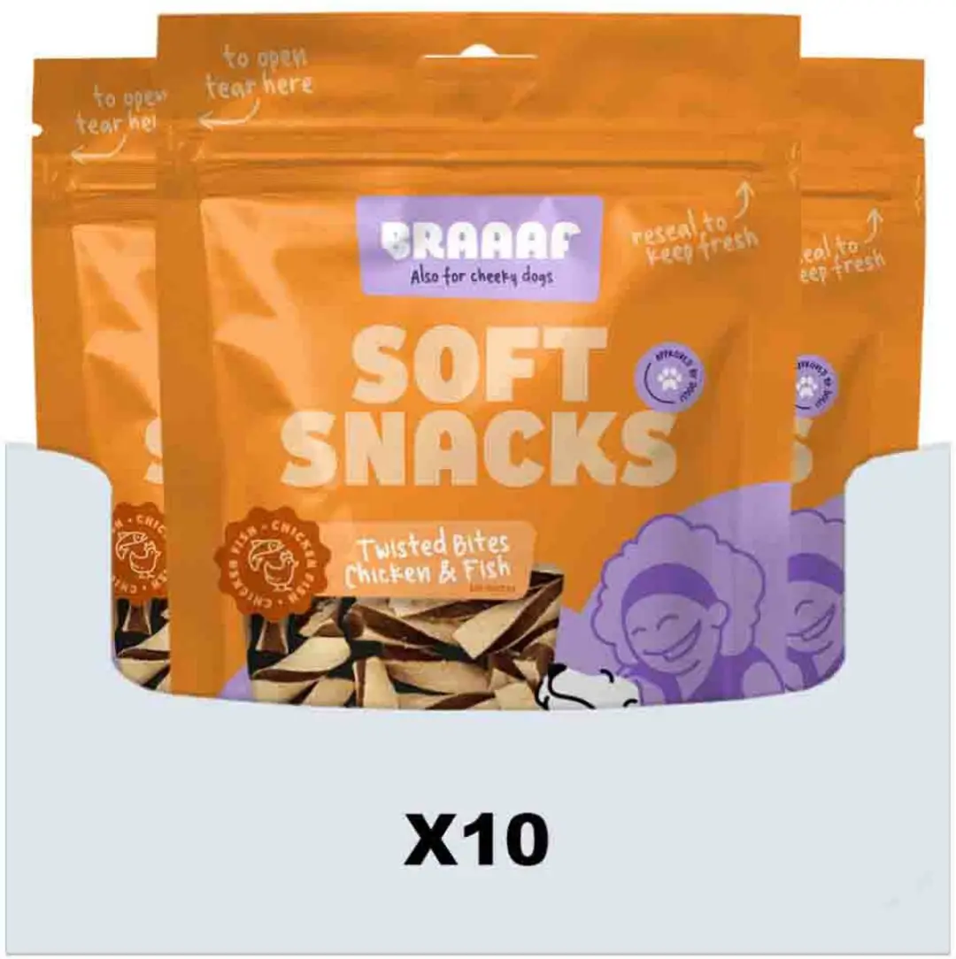 Braaaf Twisted Bites Hondensnack Kip Vis