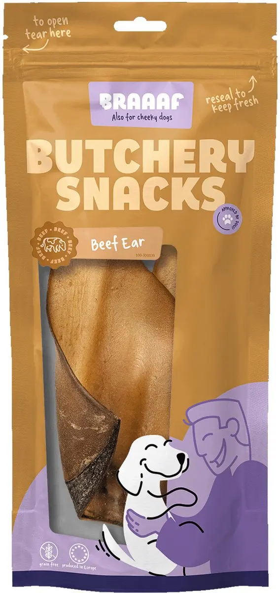 Braaaf Hondensnack Butchery Beef Ear - 2 stuks - afbeelding 2 van 2