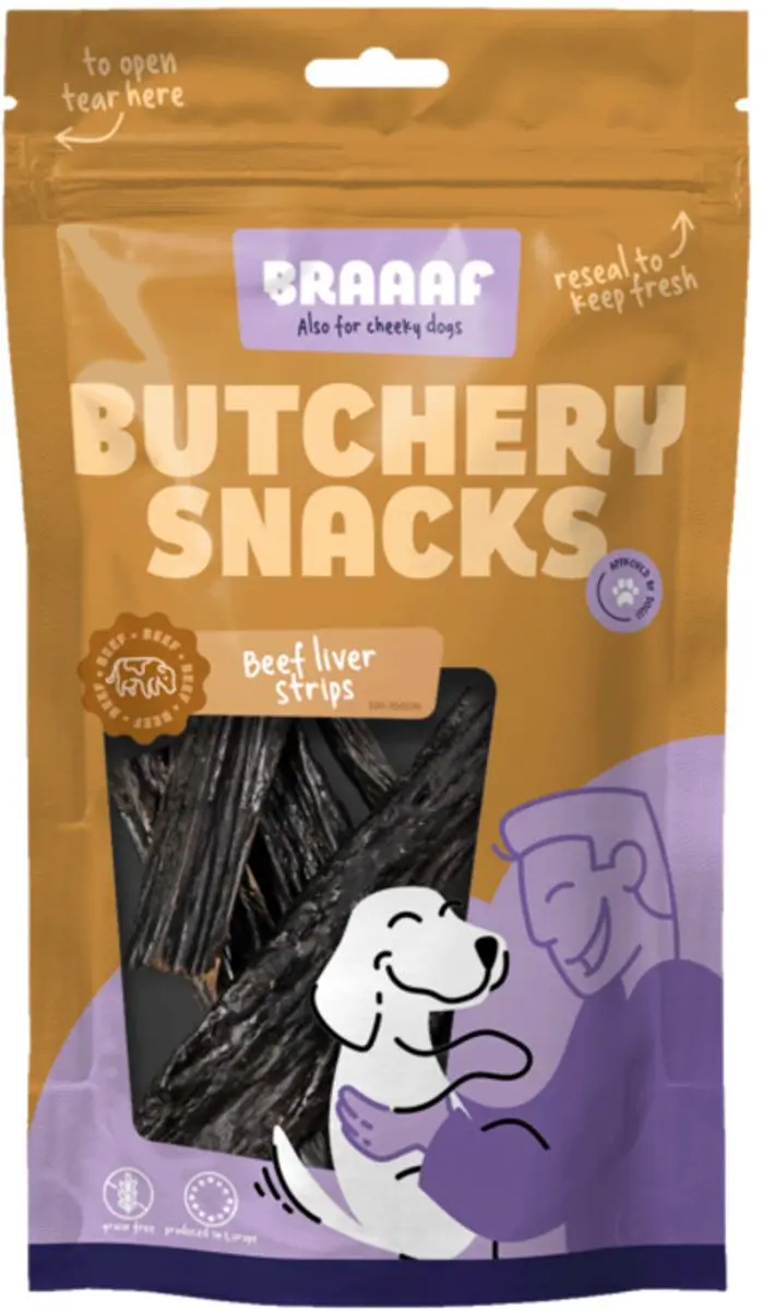 Braaaf Hondensnack Butchery Beef Liver Strips 10x 150g