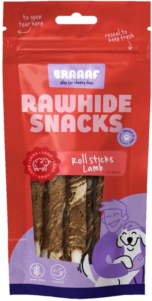 Braaaf Hondensnack Rol Sticks Lam-Vis 12cm 10x80g