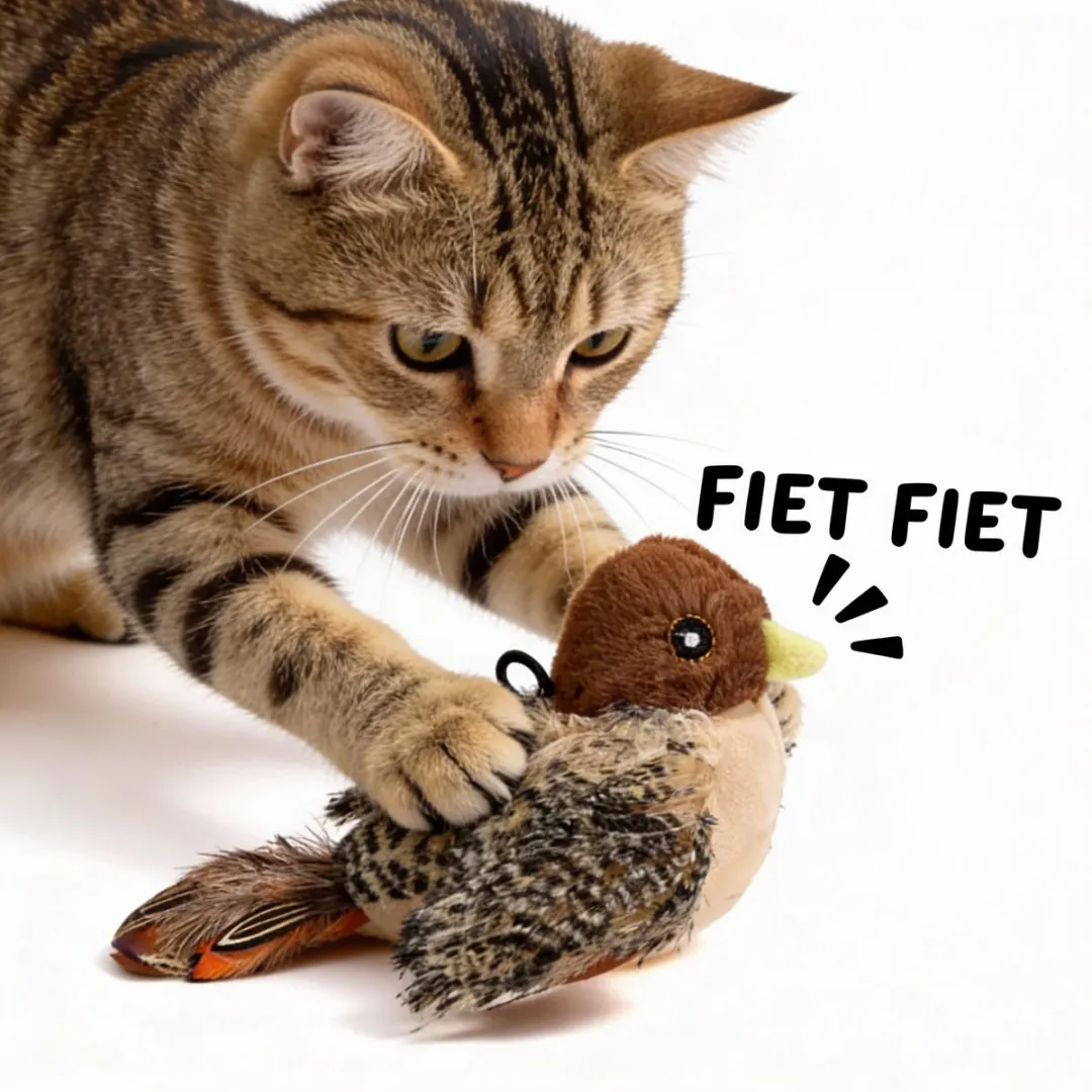 RedParrot Zingende Vogel Knuffel Kat Speelgoed - Bruin