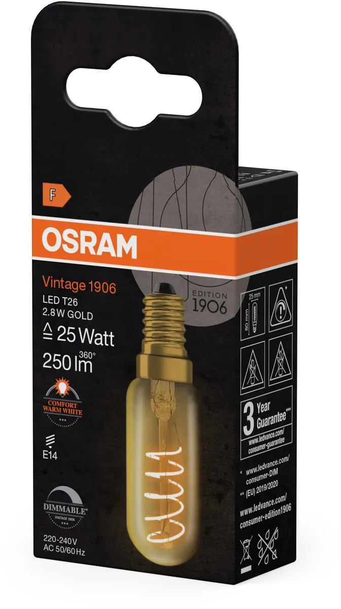 Osram LED Vintage 1906 T26 Spiraal 2,8W E14 - Warm wit - Goud