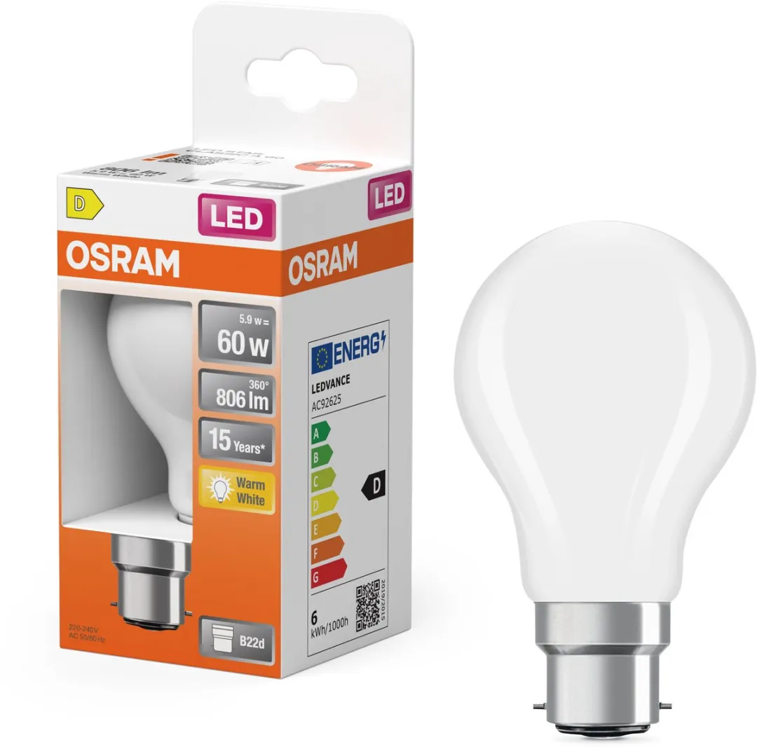 Osram LED-lamp A60 Stervorm B22d 5,9W 806lm Mat - 2700K Warm Wit