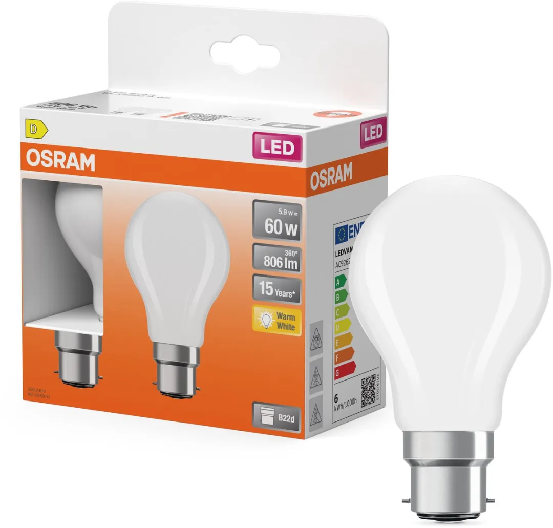 Osram LED-lamp A60 Stervorm B22d 5,9W 806lm Mat - 2700K Warm Wit - afbeelding 6 van 6