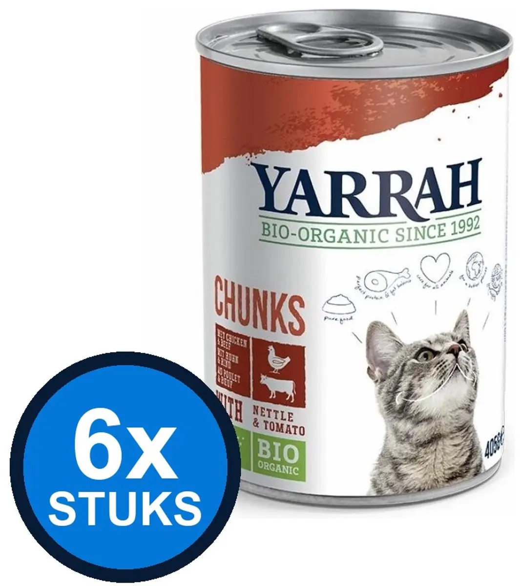 6x Yarrah cat bio blik brokjes saus kip 405gr