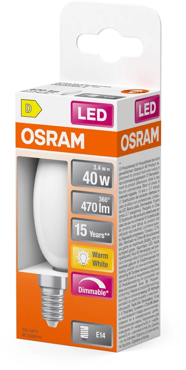 Osram LED Superstar B40 Kaarslamp 3,4W 470lm Mat - 15.000h - afbeelding 6 van 6