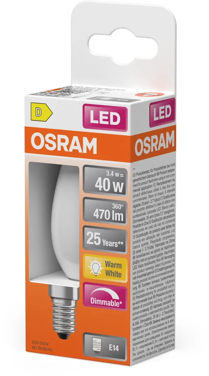 Osram LED Superstar B40 Kaarslamp 3,4W 470lm Mat - 15.000h