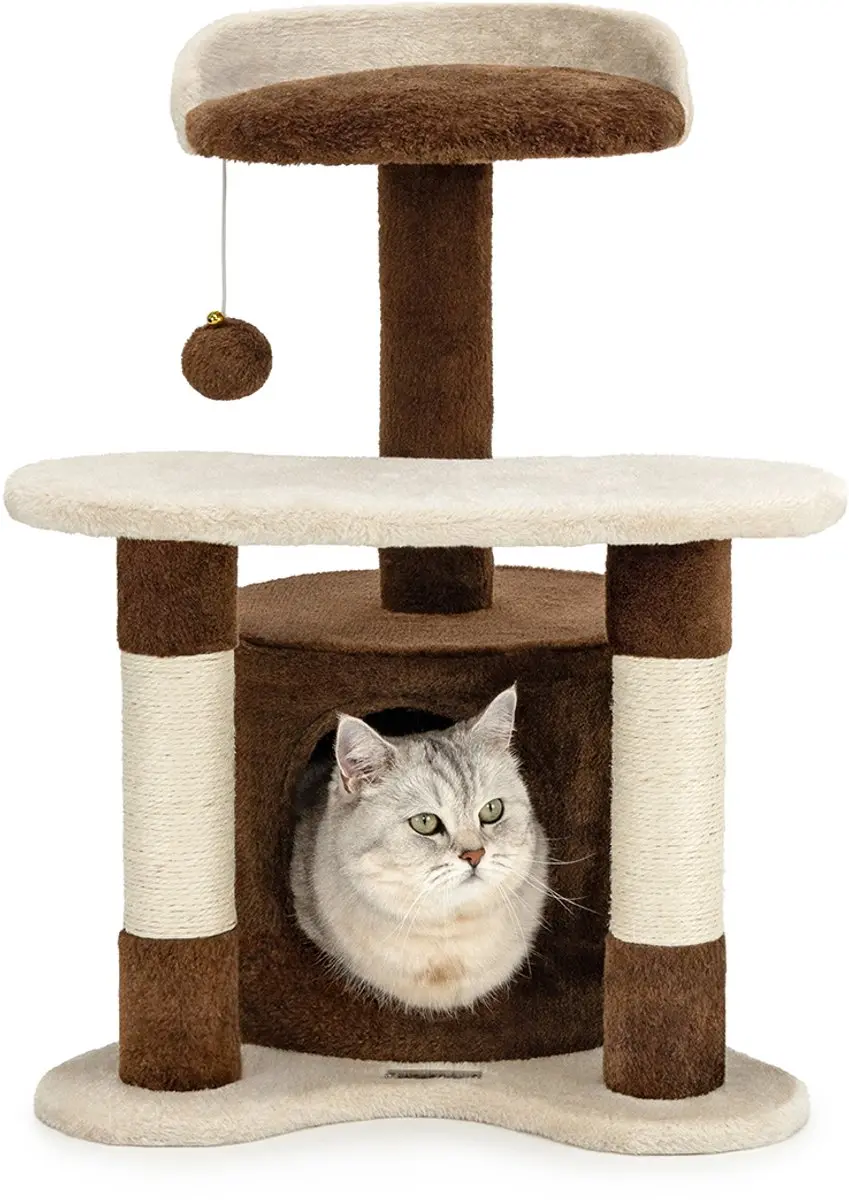 lionto kattenkrabpaal, knus huisje, sisal & speelbal, 65 cm bruin/beige