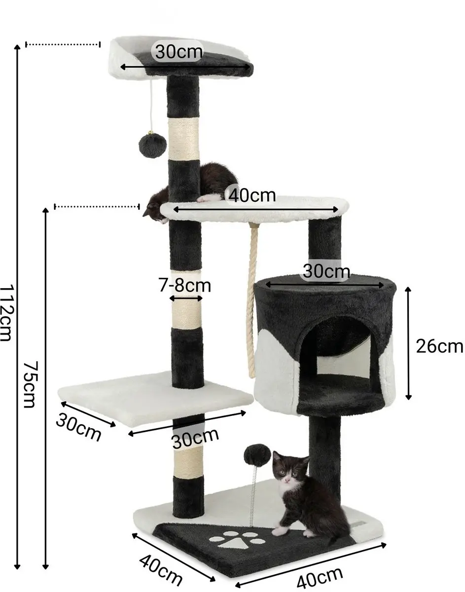 Lionto Krabpaal 112cm - 4 Niveaus - Zwart/Wit - afbeelding 6 van 6