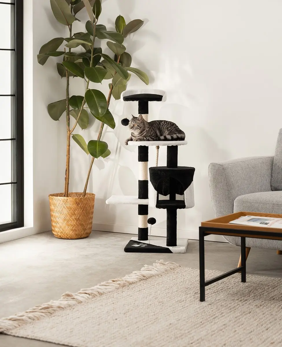 Lionto Krabpaal 112cm - 4 Niveaus - Zwart/Wit - afbeelding 3 van 6
