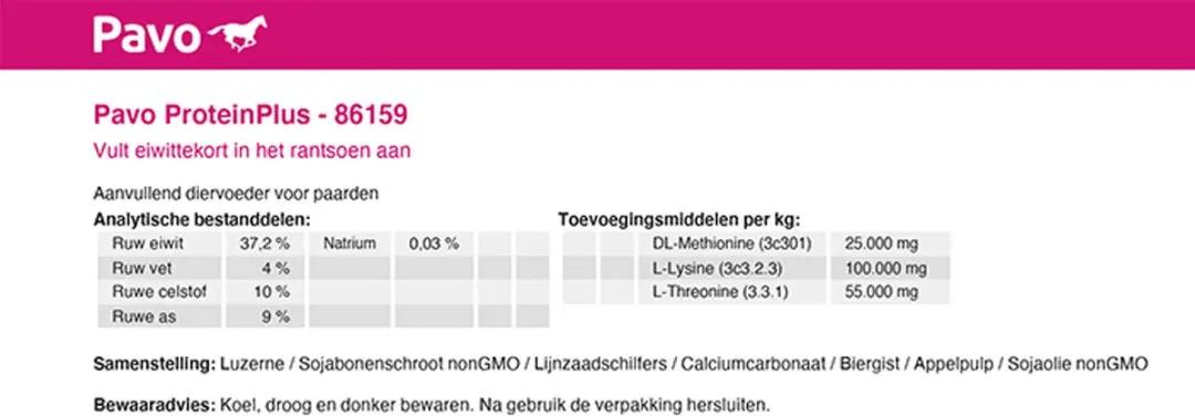 Pavo ProteïnPlus Paardensupplement - 7 kg - afbeelding 2 van 6