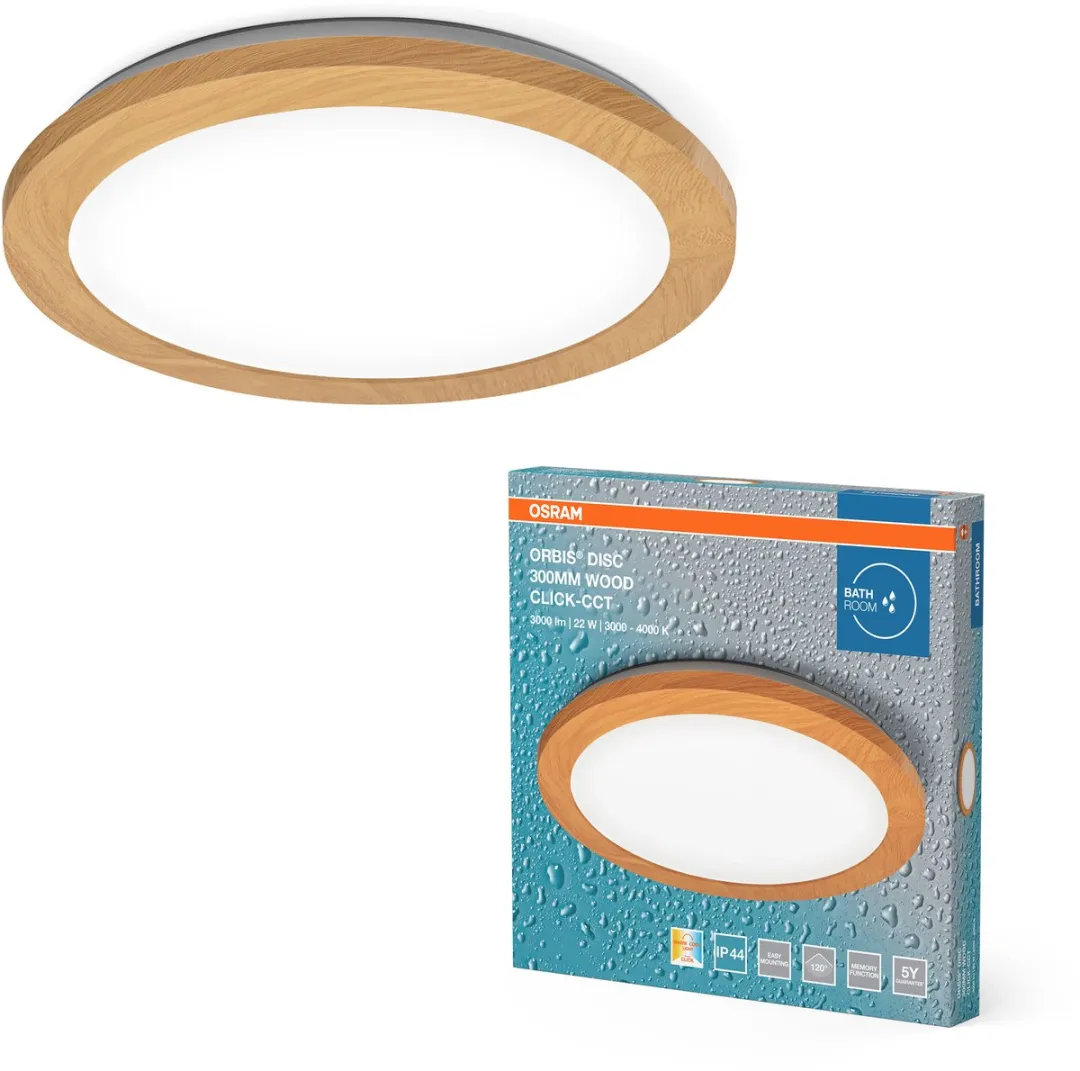 Osram Orbis Disc Wandlamp 22W 1800lm Click CCT - Hout 30cm IP44