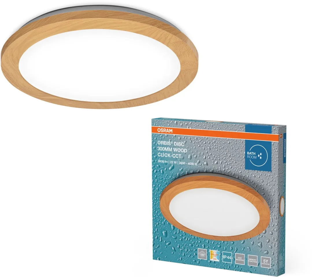Osram Orbis Disc Wandlamp 22W 1800lm Click CCT - Hout 30cm IP44