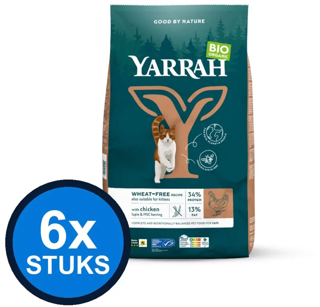 6x Yarrah cat bio dry wheat free chicken&fish 800gr