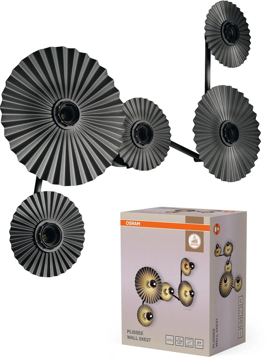 Osram Decor Plisse Wandlamp 5xE27 - Donkergrijs