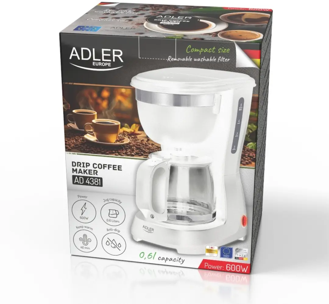 Adler AD4381w Filter Koffiezetapparaat 0,6L - afbeelding 2 van 6
