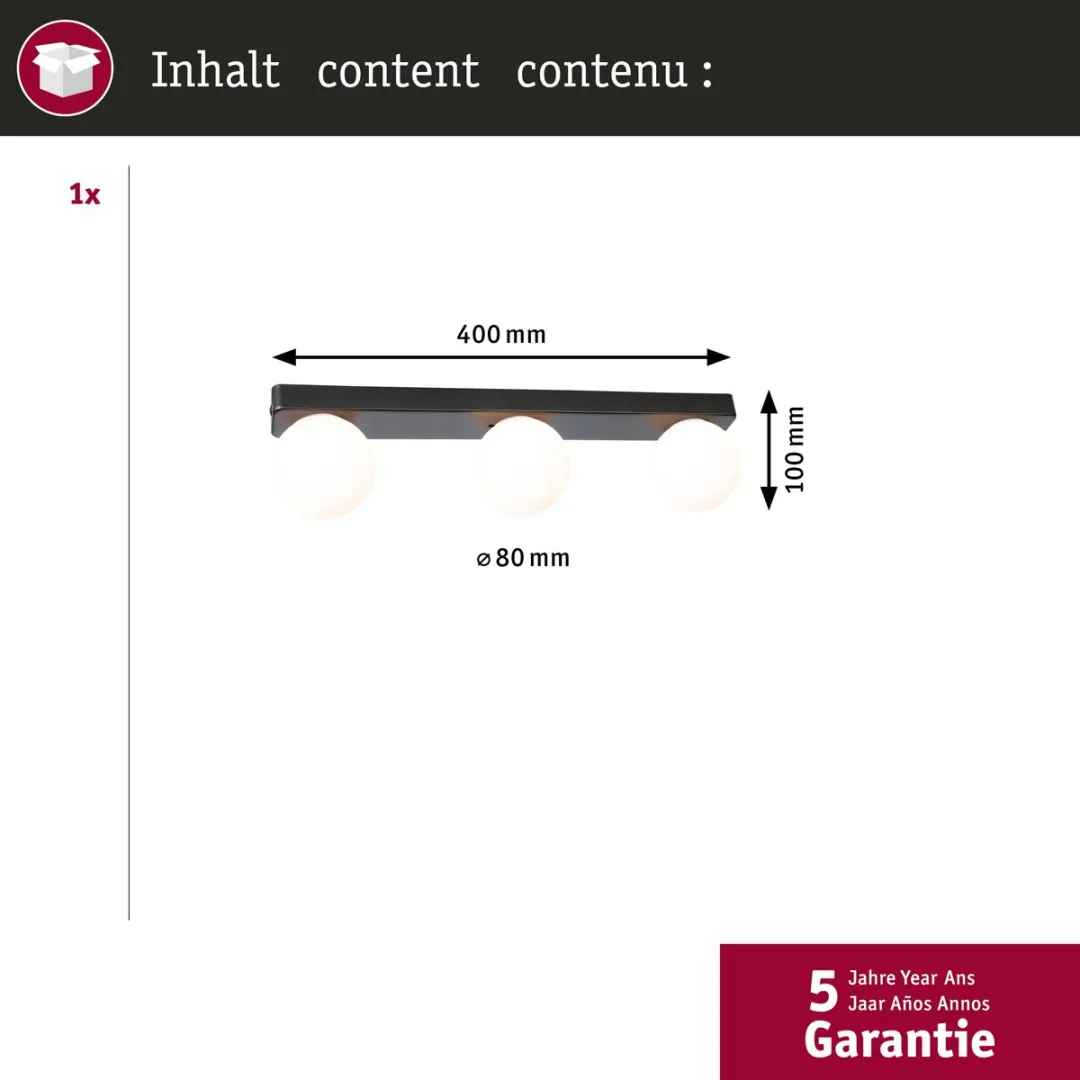 Paulmann Selection Bathroom Wandlamp Gove IP44 - 3x20W Zwart mat - afbeelding 6 van 6