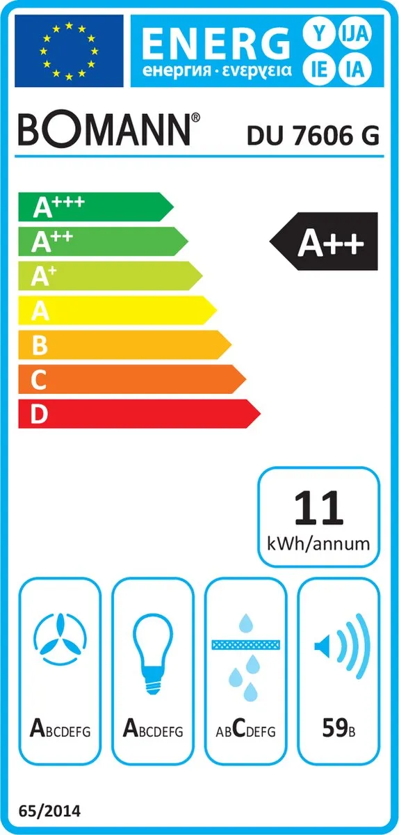 Bomann DU 7606 G Afzuigkap 60cm - 480m³/u - A++