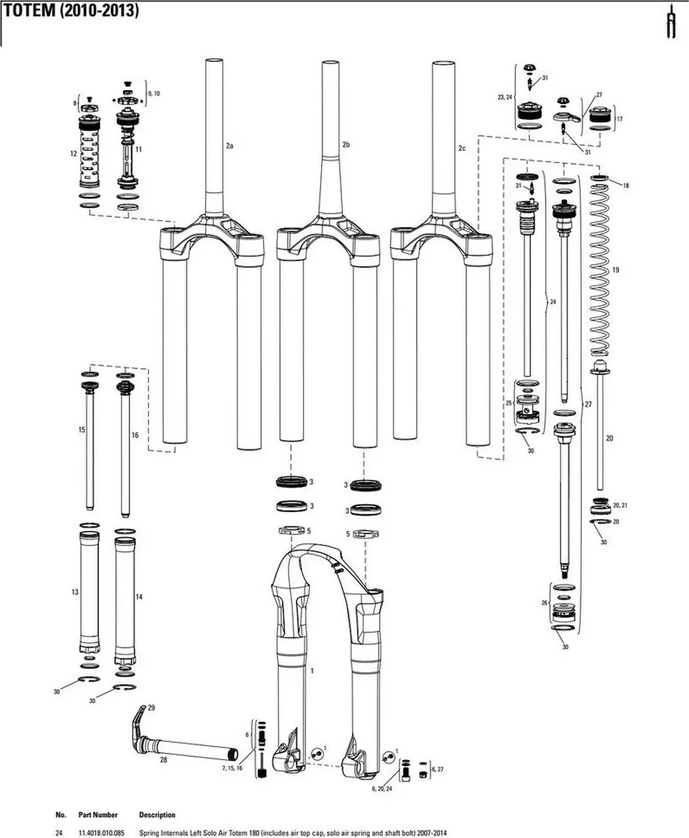 Rockshox Totem 180 Mm Solo Air Left Interne Werking Van Spring Zwart