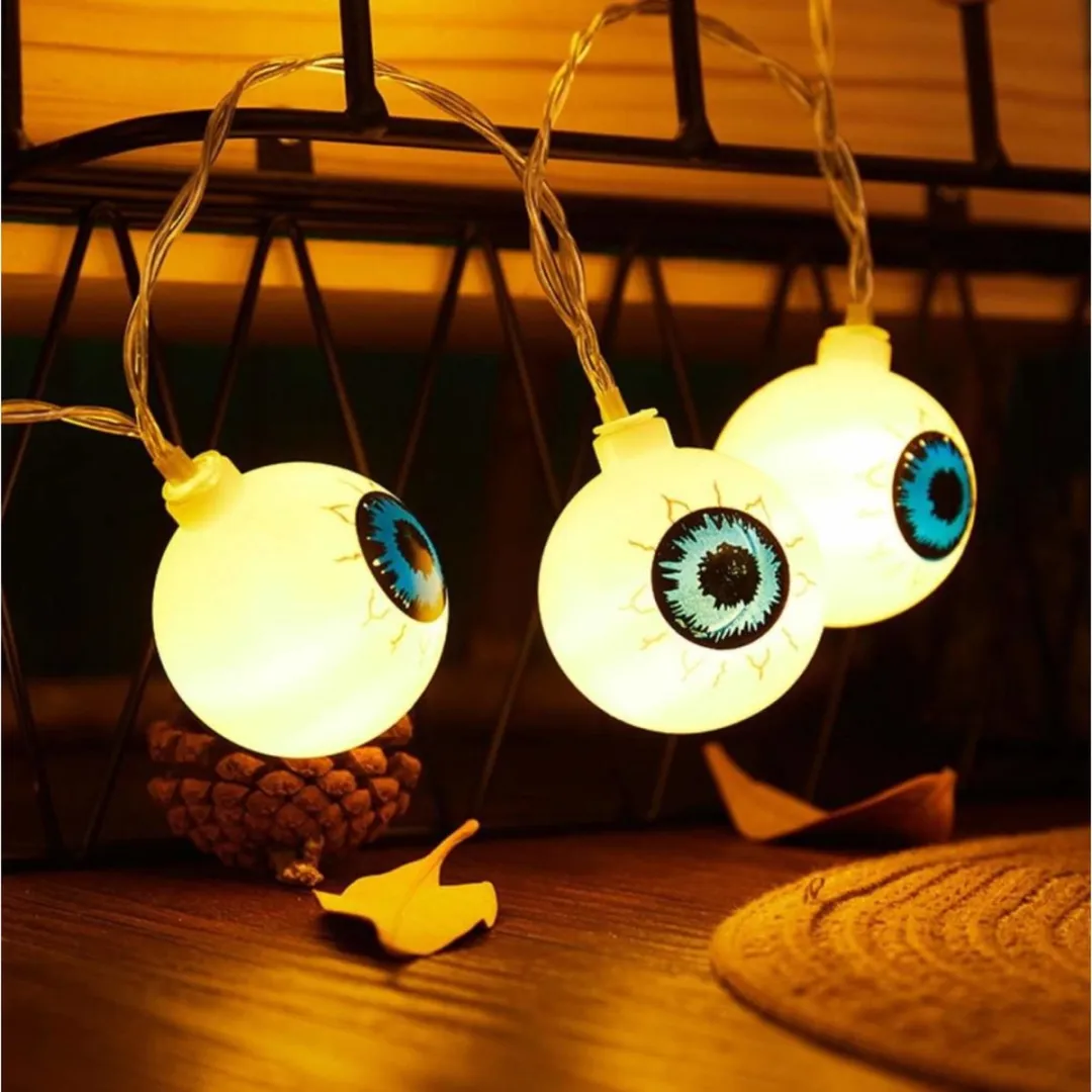 Grundig Halloween Lichtsnoer Oogballen 10 LED - 1,65m - Wit - afbeelding 6 van 6