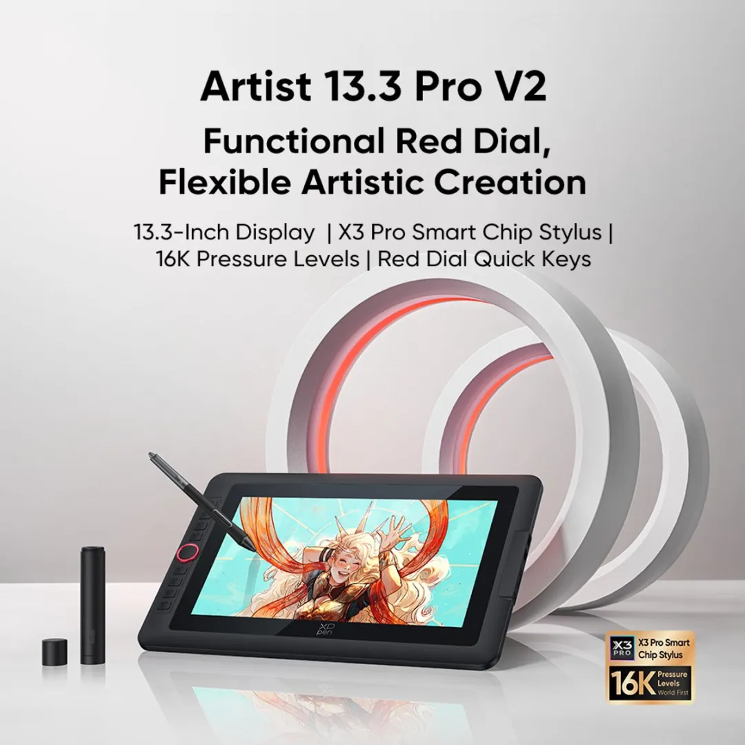 XPPen Artist 13.3 Pro V2 MD130FH-AD41 Grafische Tablet - 13,3" - 16K Drukniveaus - Zwart