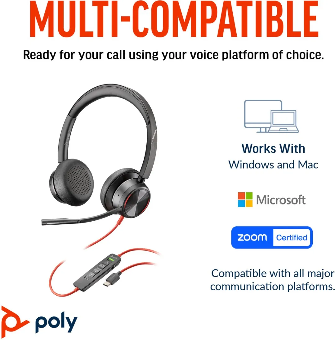 Poly Blackwire C8225-M On-Ear Headset - Noise Cancelling - Zwart