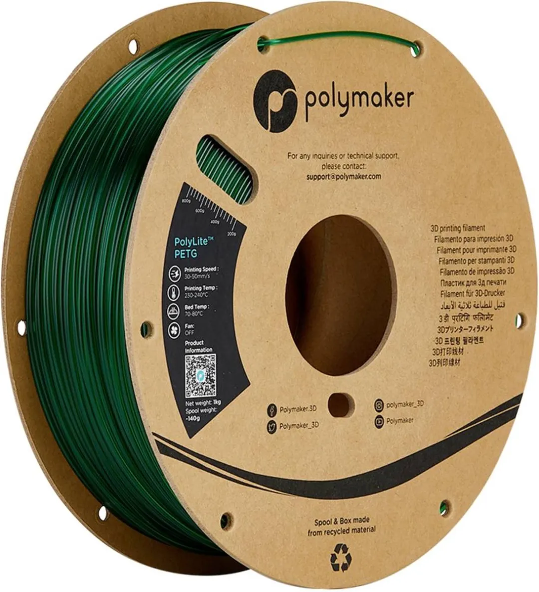 Polymaker PolyLite PETG Filament 1.75mm 1000g - Groen (doorschijnend)