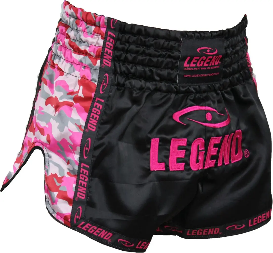 Legend Sports Kickboksshort Camo Dames Satijn Zwart/roze Mt L