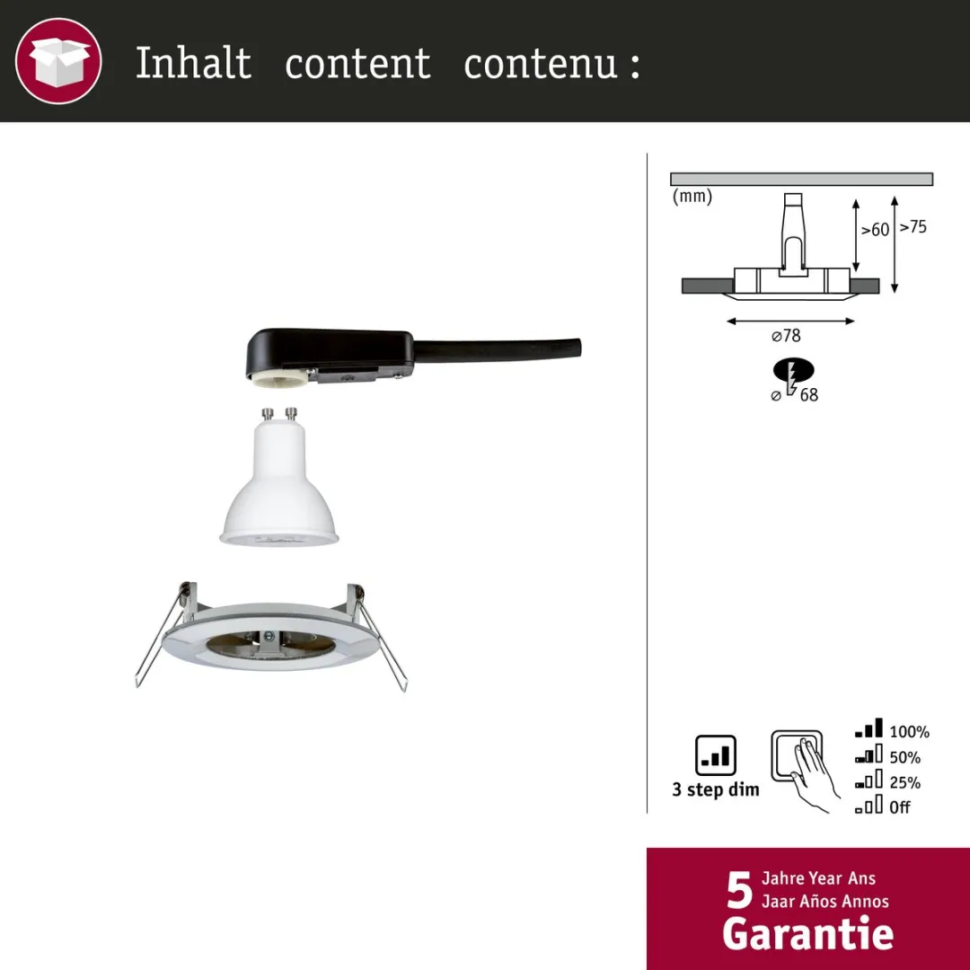 Paulmann LED-inbouwlamp Nova star IP44 GU10 6,5W 460lm - 2700K Staal geborsteld - afbeelding 6 van 6