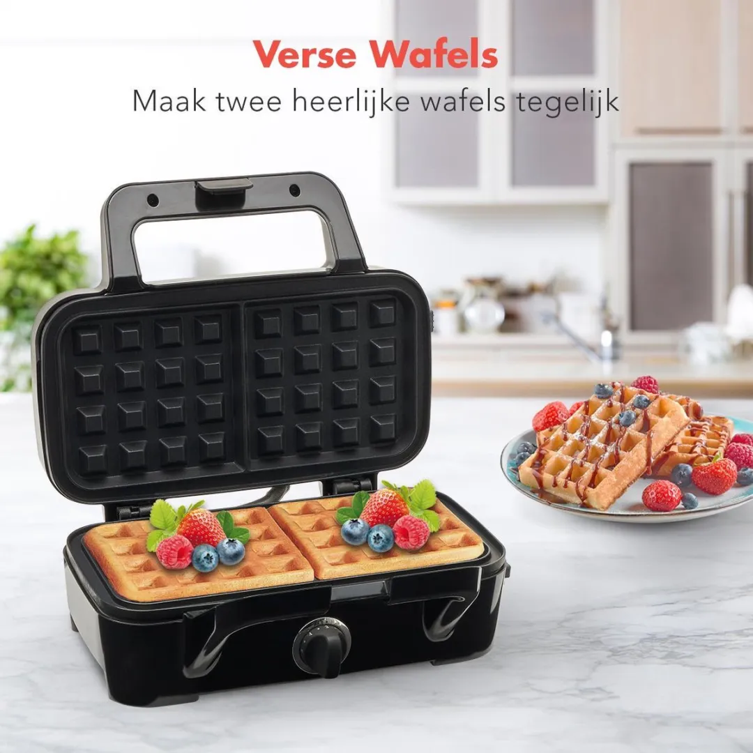 KitchenBrothers KB706 3-in-1 Wafelijzer - Tosti & Contactgrill - 1200W - 2 Wafels - Zwart/RVS