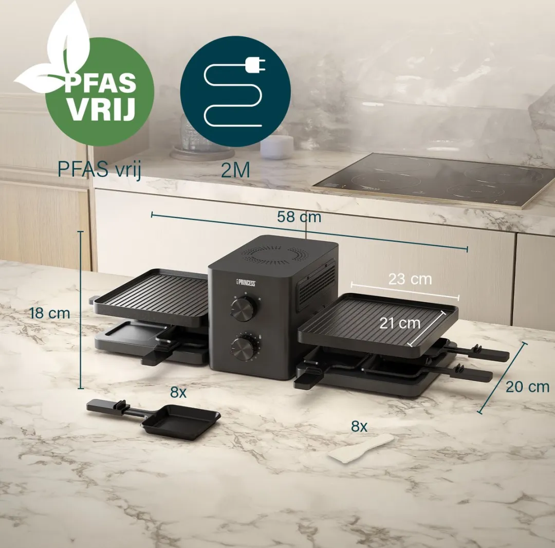 Princess 162660 Raclette Purify 8 Personen - 1500W - Zwart