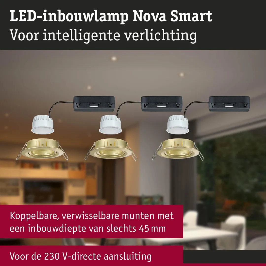 Paulmann Nova Coin LED-inbouwlamp 84mm RGBW+ 3x6W - Goud mat