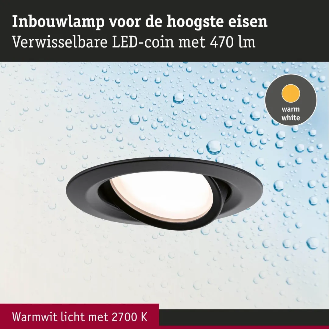 Paulmann Nova Plus Coin LED-inbouwlamp 6W 470lm 2700K - Zwart mat