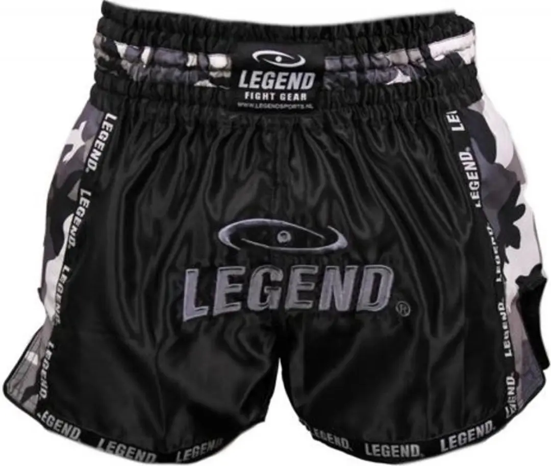 Legend Sports Kickboksshort Camo Unisex Satijn Zwart/grijs Mt S