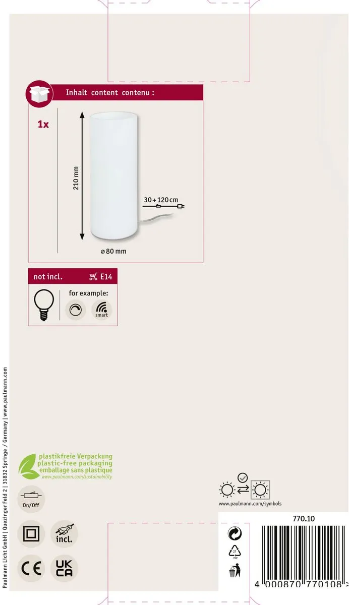 Paulmann LED Tafellamp Noora E14 42W - Opaal - afbeelding 6 van 6
