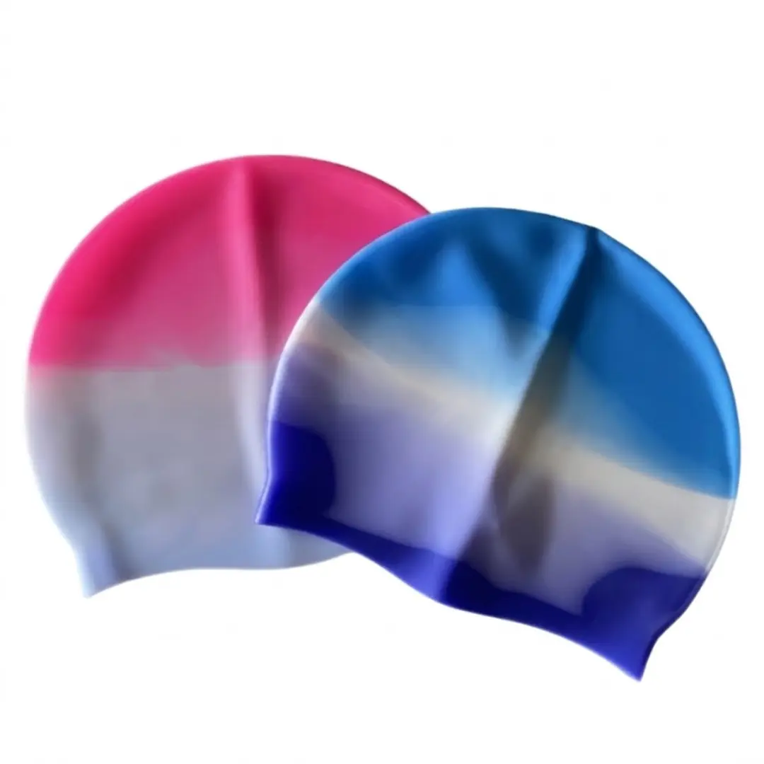 Roze blauw witte badmuts 2 stuks dames en heren