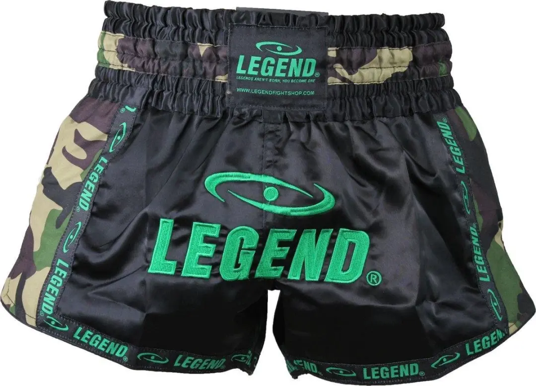 Legend Sports Kickboksshort Trendy Army Unisex Satijn Zwart Mt L