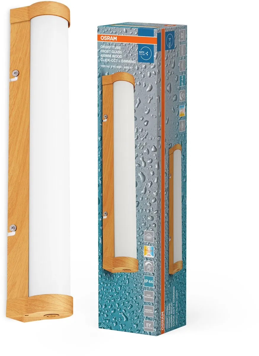 Osram Orbis Tube Wandlamp 9W 900lm - Matglas/Hout - 40cm - IP44