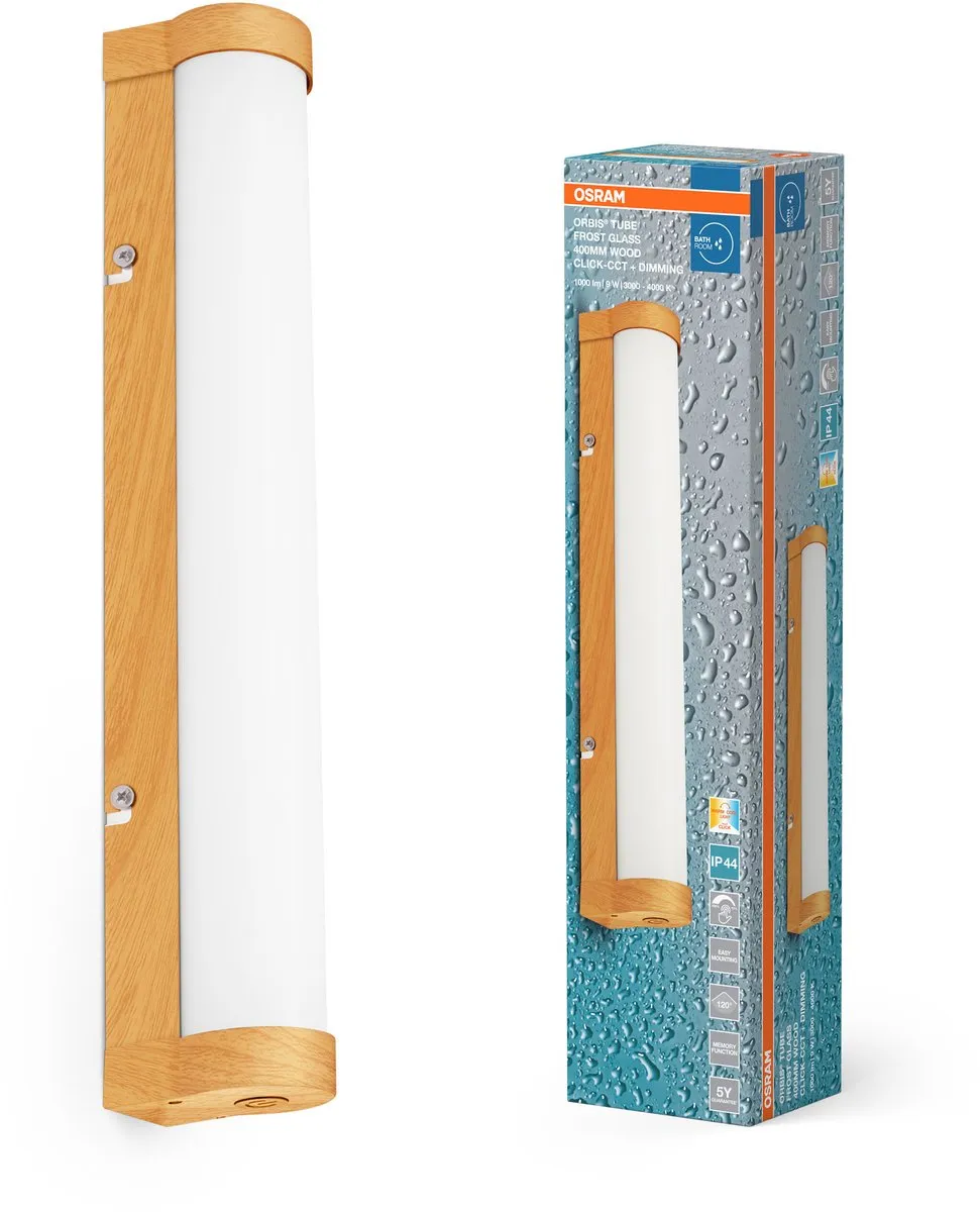 Osram Orbis Tube Wandlamp 9W 900lm - Matglas/Hout - 40cm - IP44